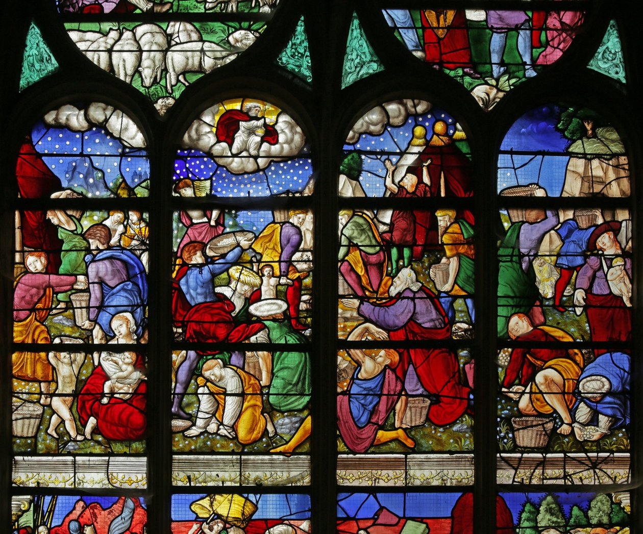 Vindu som viser israelittene samler manna i ørkenen, 1534 av French School
