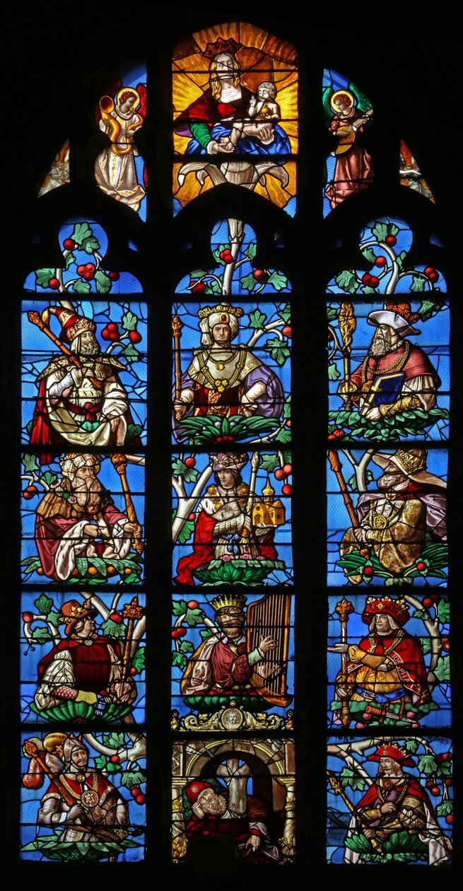 Vindu som viser the Tree of Jesse (for det meste moderne) av French School