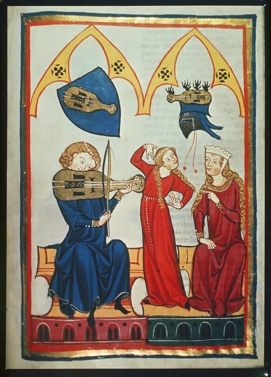 Spelemann fra Codex Manesse, ca. 1300-40 (pergament) av German School