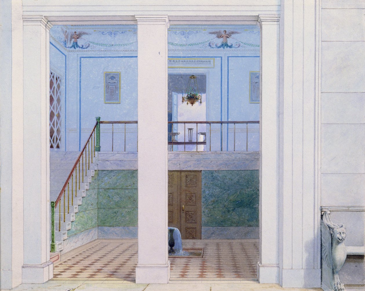 Vestibyle, etter 1829 (penn og blekk og wc på papir) av German School