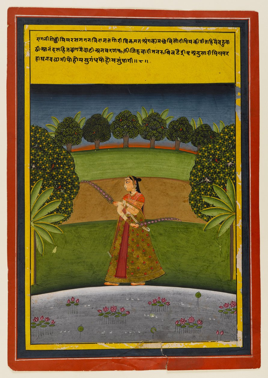 En Nayika venter på sin elsker, ca. 1700-25 (wc på papir) av Indian School