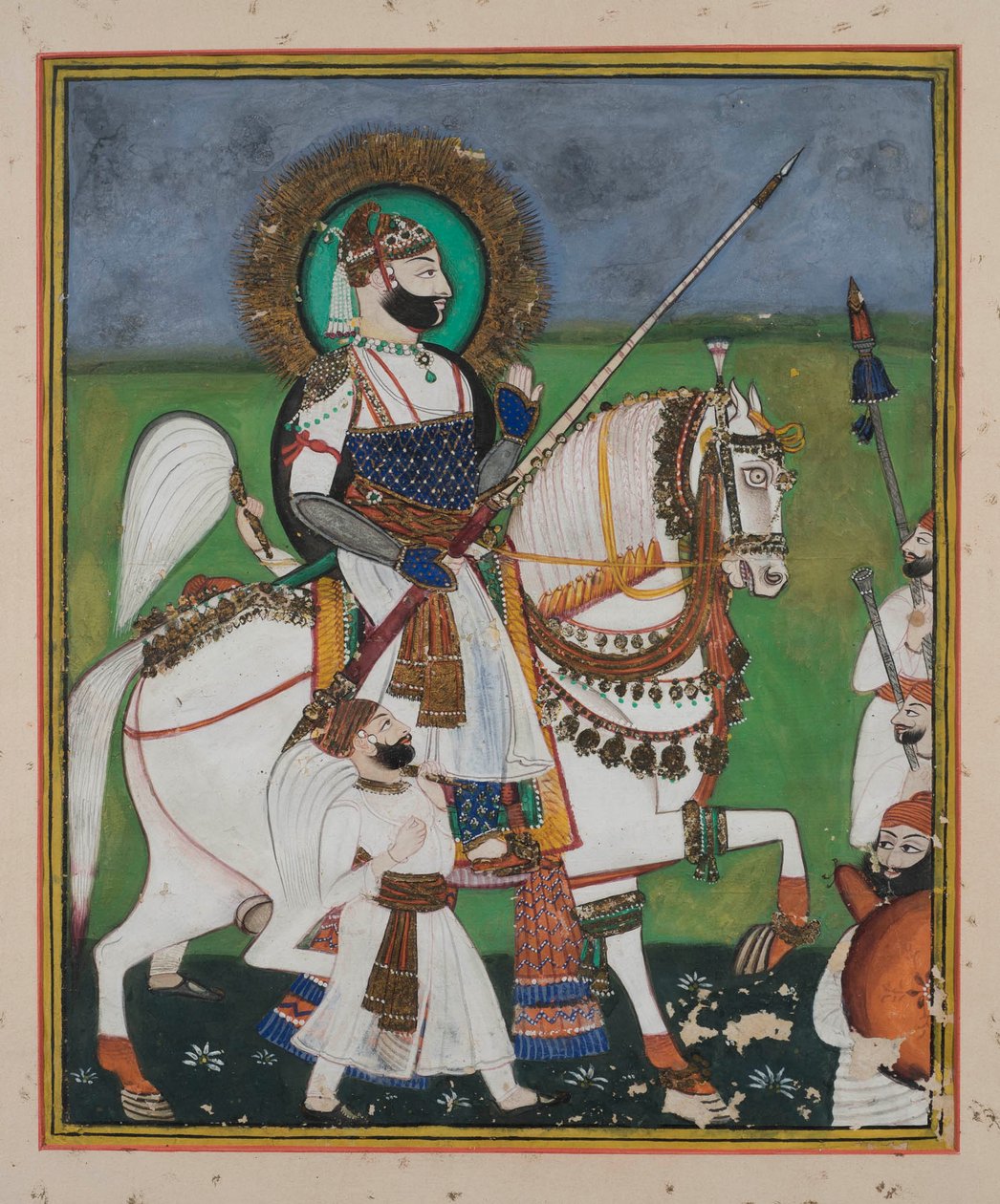 Maharao Chatter Sal of Kotah (gouache på papir, gullpynt) av Indian School