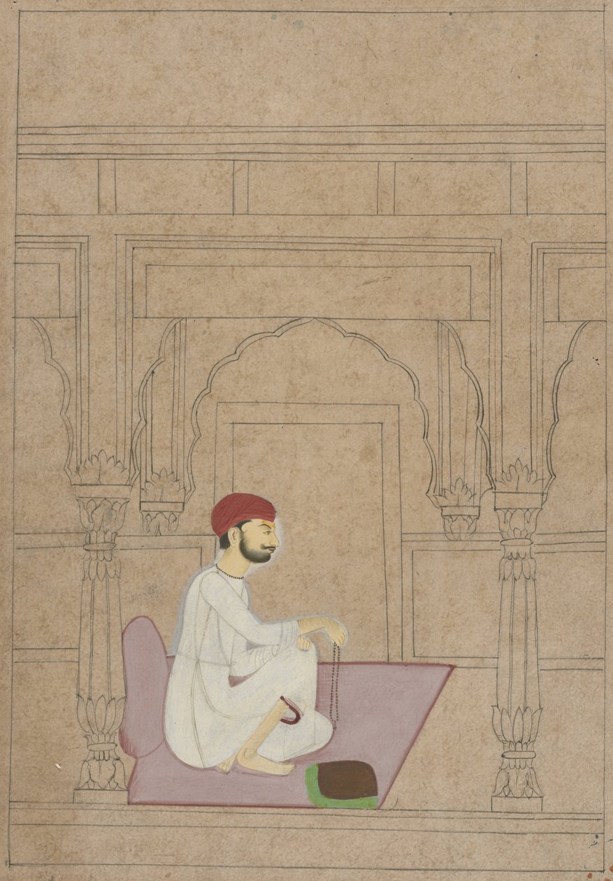 Meditating Ascetic, ca. 1730 (gouache og blekk på buff-papir) av Indian School