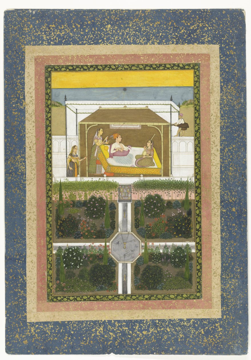 Prins i en hage, ca. 1775-99 (pensel på papir) av Indian School