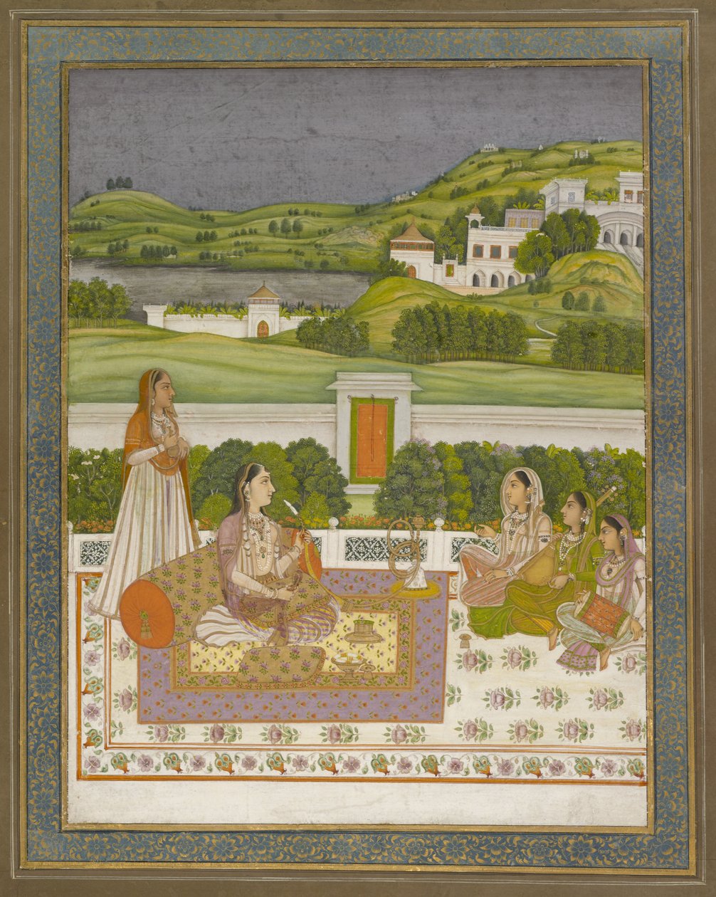 Princess Listening to Music, 1775-80 (gouache med gull og sølv på papir) av Indian School