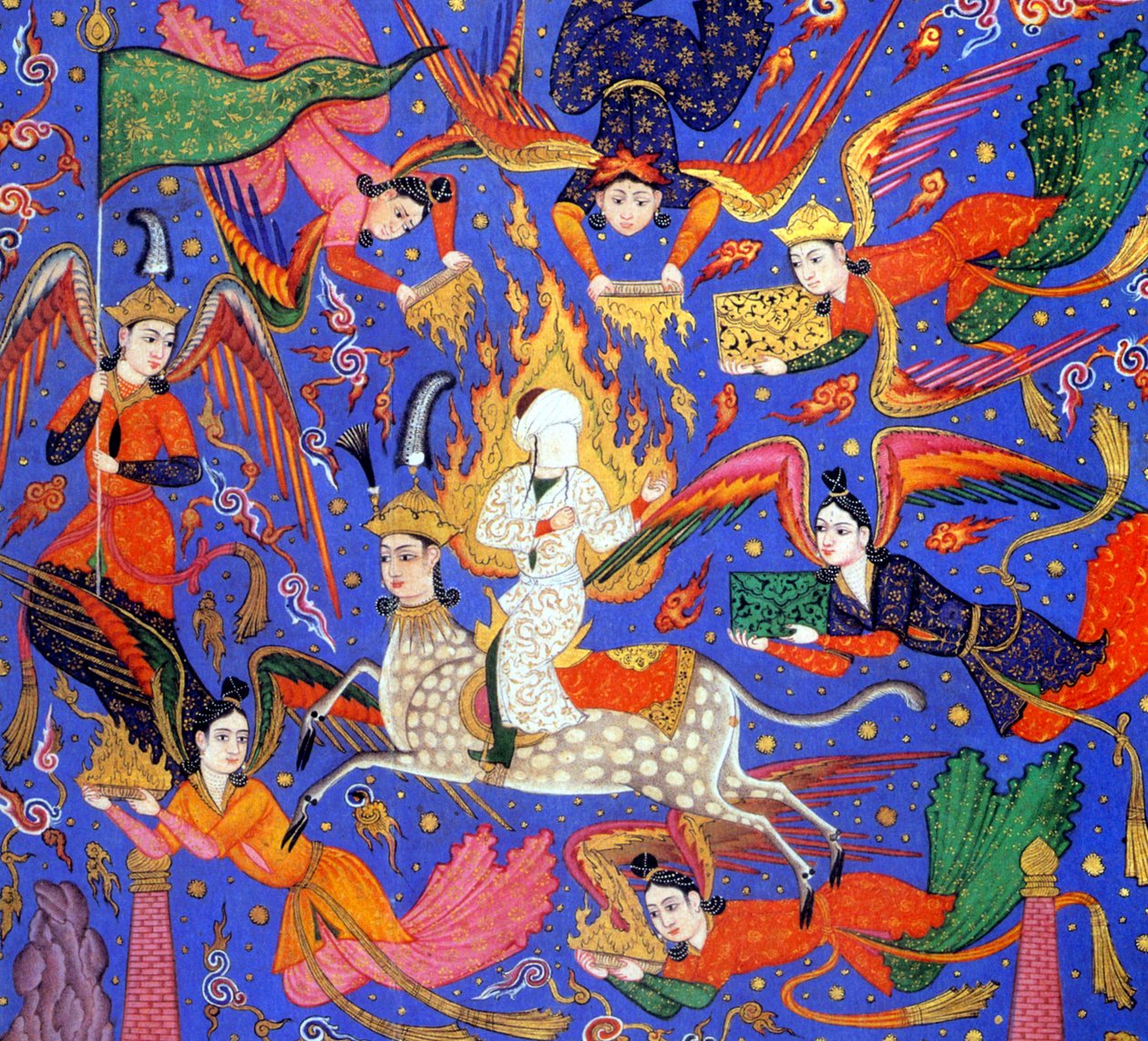 Voyage of Muhammad, illustrasjon fra Fal-nameh-manuskriptet, ca. 1610-30 av Indian School
