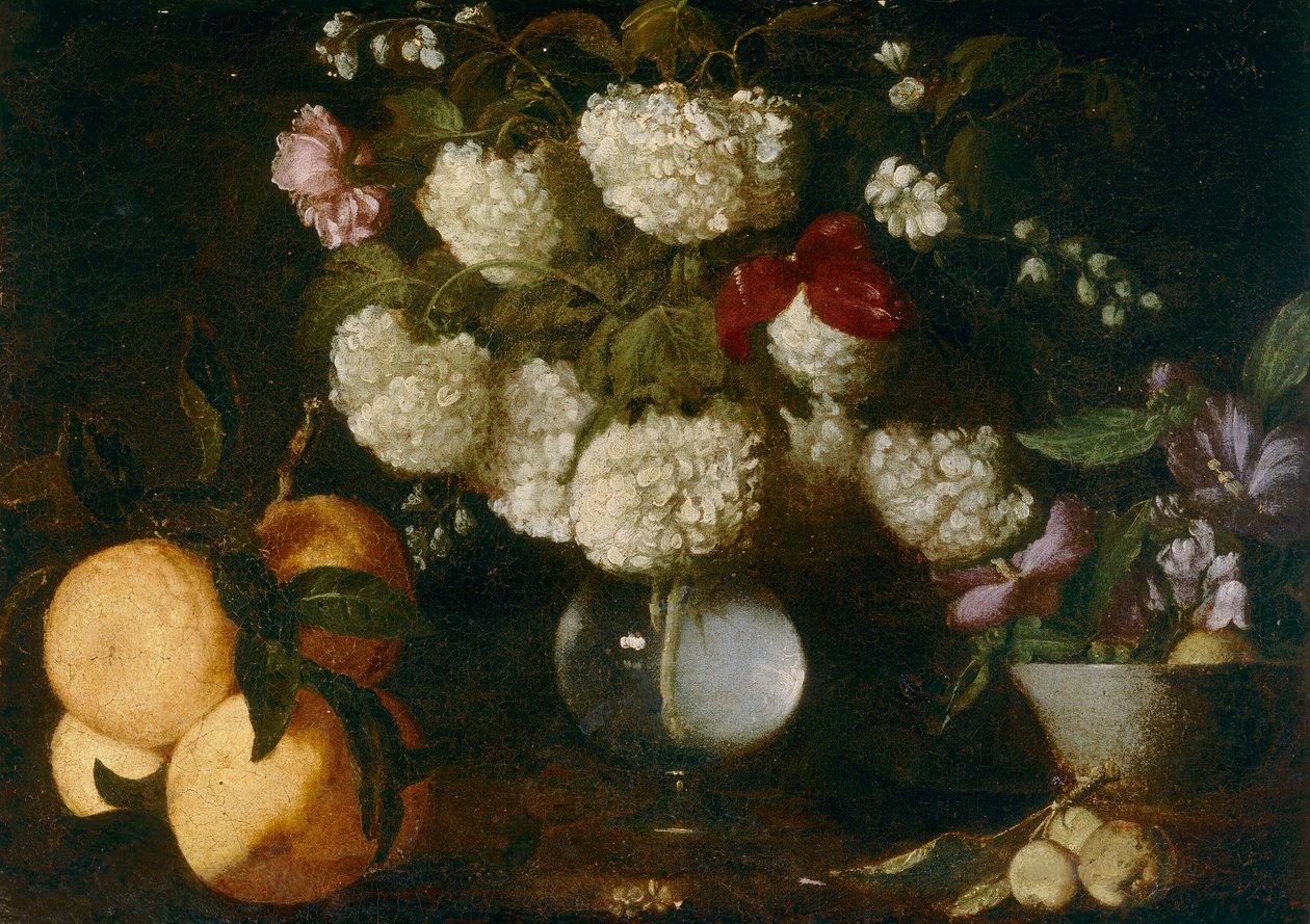 Snøballer, roser, hudtoner, frukt av Italian School