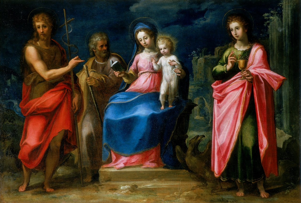 Madonna og barn med St. Joseph, St. Johannes døperen og St. Johannes evangelisten av Italian School
