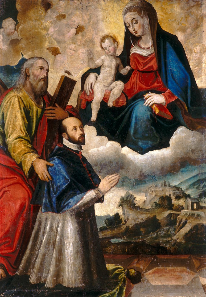 Madonna med barn, helgen og prelat av Italian School