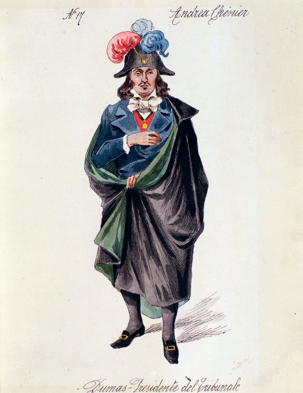 Representasjon av Dumas, husmannsmesteren i Andrea Chenier-operaen av Umberto Giordano satt til en italiensk libretto av Luigi Illica av Italian School