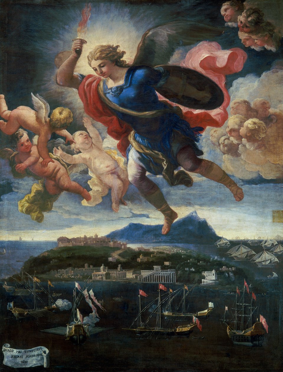 Den hellige Mikael erkeengel forsvarer øya, 1680-90 av Italian School