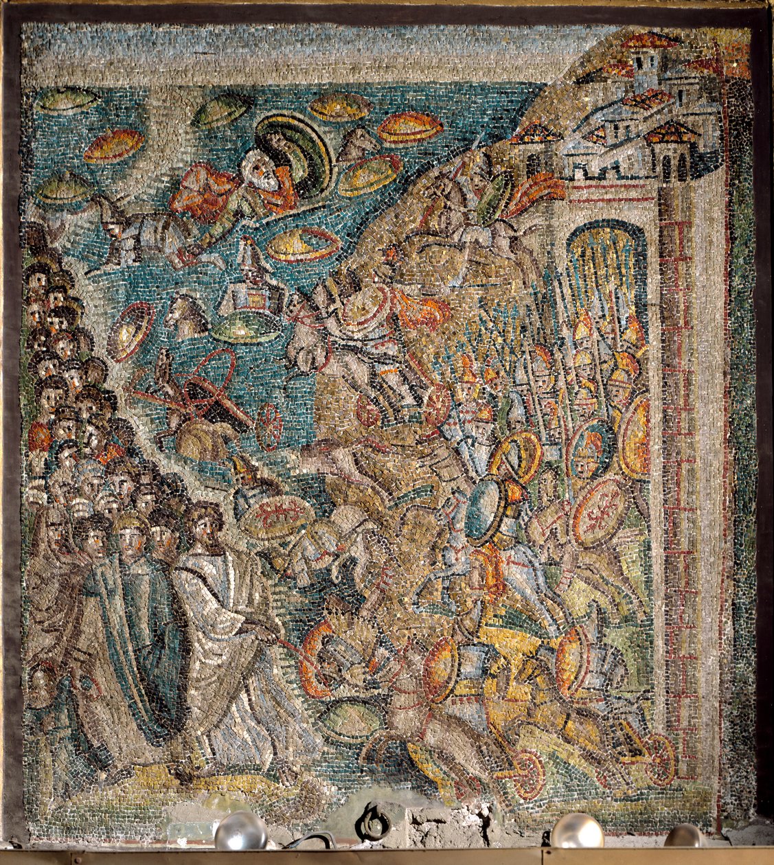Scene fra Moseboken: Delingen av Rødehavet (mosaikk) av Italian School