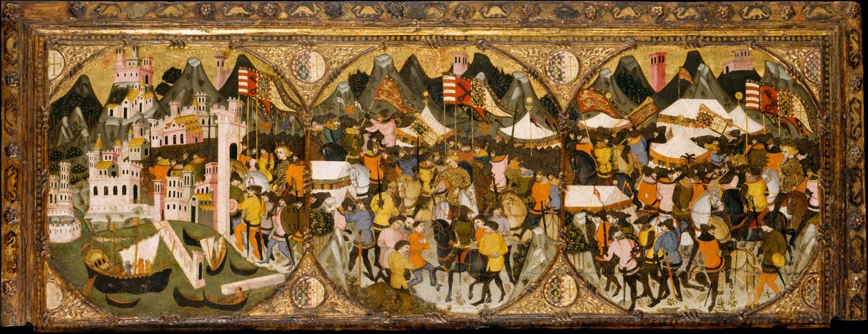 Erobringen av Napoli, 1381–82 (tempera på tre, preget og forgylt ornament) av Italian School