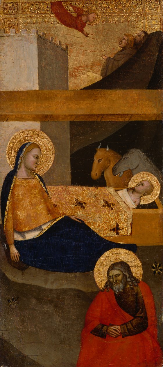 Fødselen, ca. 1360-1380 (tempera og bladgull på tre) av Italian School