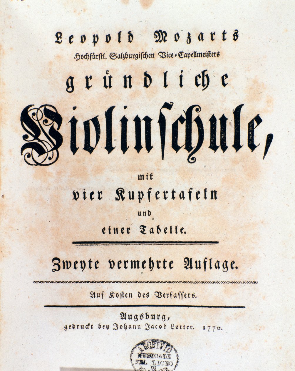 Tittelside for fiolinmetoden av Leopold Mozart (1719-1787) far til Wolfgang Amadeus av Italian School