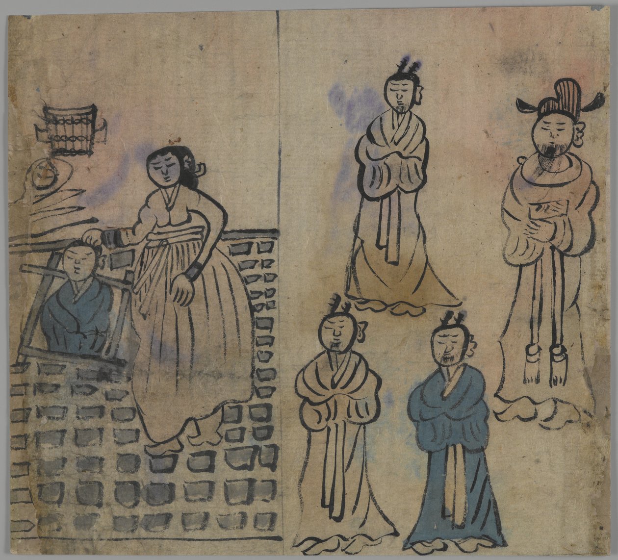 Sjangerscene, 1 av 4, 1800-tallet (blekk wc på papir) av Korean School