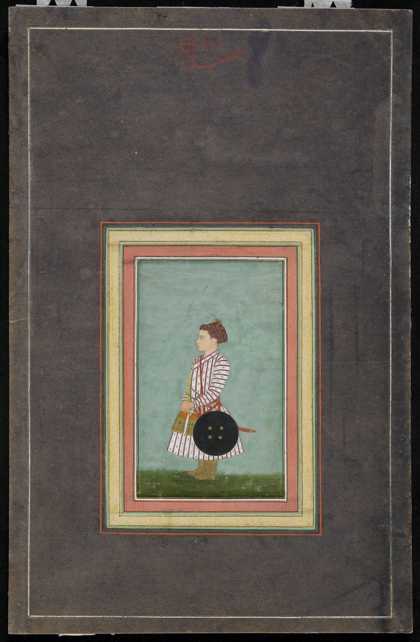 Ung prins, albumfolio med maleri, ca. 1650-1660 (ugjennomsiktig akvarell og gull på papir) av Mughal School