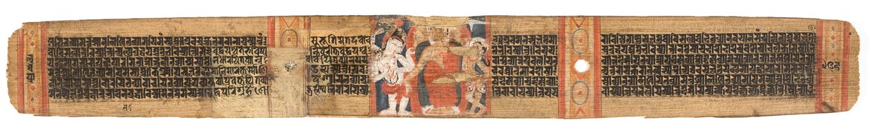 Folio 126b Buddhas Nedstigning fra himmelen, fra Astasahasrika Prajnaparamita (blekk og farger på palmeblader og tre) (for detaljer se 430763) av Nepalese School