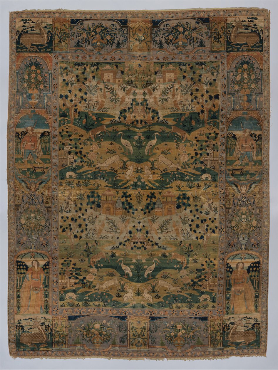 Billedteppe med metalltråd, 1600-tallet (silke) av Persian School