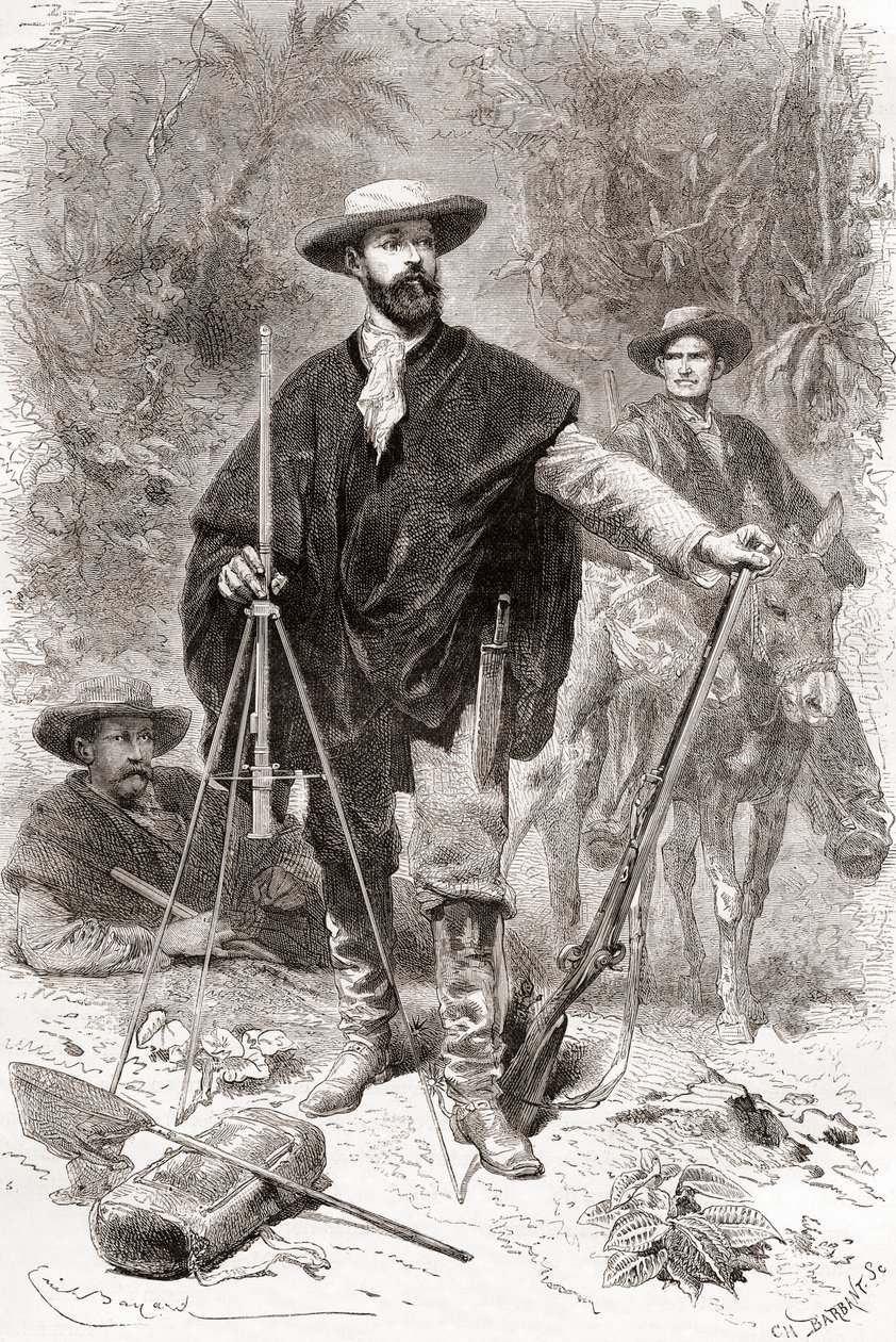 Édouard François André under sin botaniseringsekspedisjon ved foten av Andesfjellene i 1875-76 av Spanish School