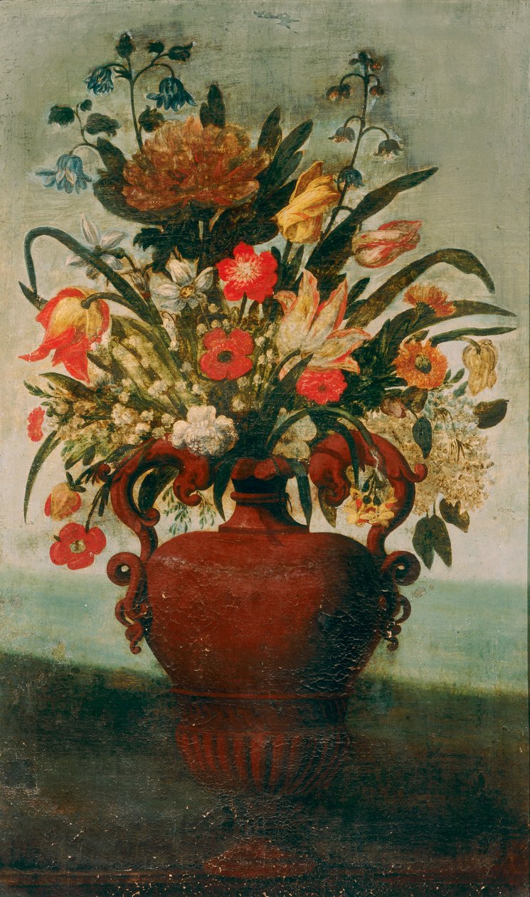 Vase med blomster av Unknown