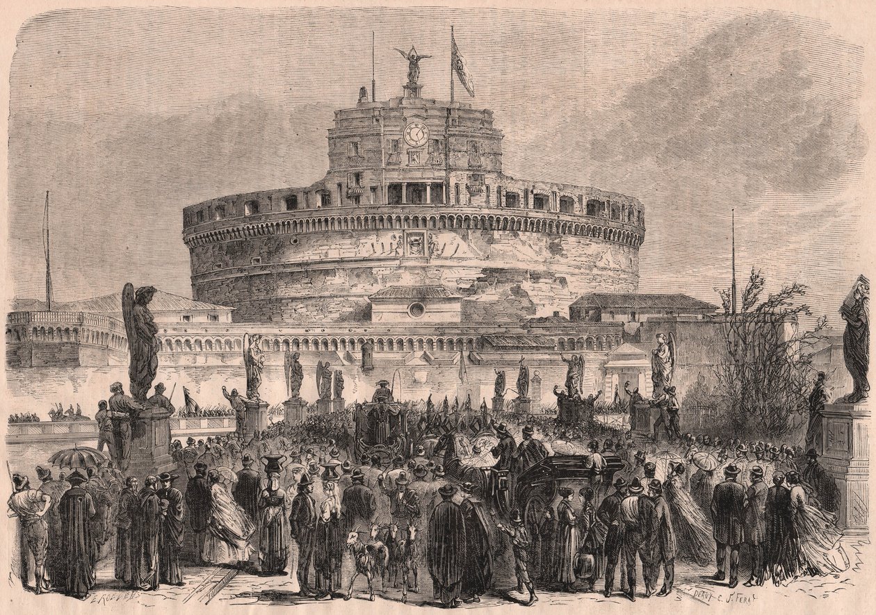 Utsikt over St. Angelo-slottet (Castel SantAngelo) Roma, Italia av Unknown