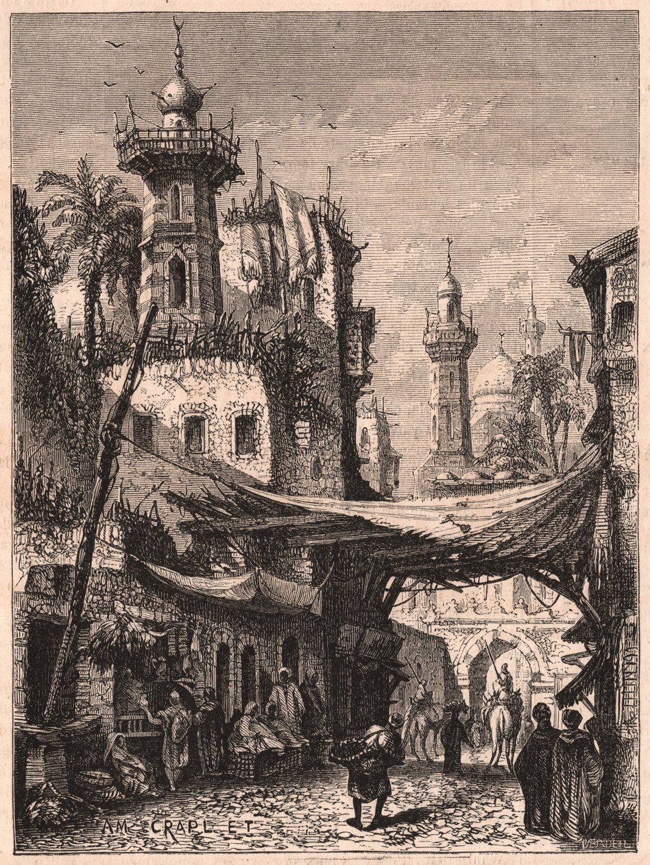 Utsikt over en gate i den gamle delen av Kairo, Egypt av Unknown