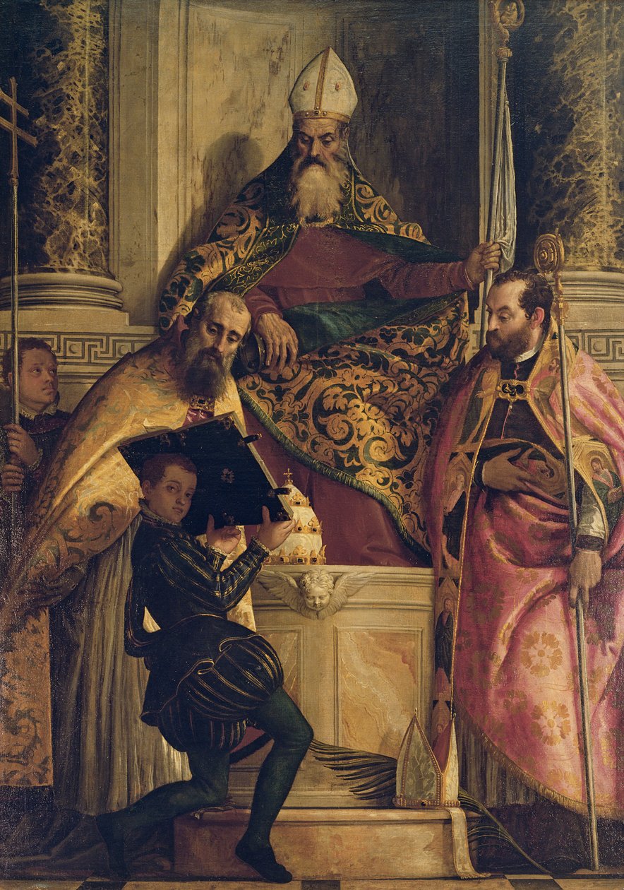 St. Anthony Abbed med St. Cornelius, St. Cyprian og en Page av Paolo Veronese