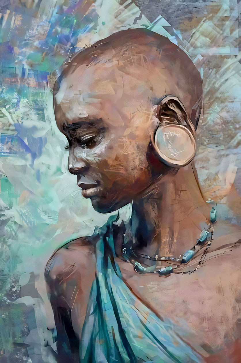 Afrikansk stammejente med tradisjonell drakt | Abstrakte figurative kunsttrykk av F. Abderrahim