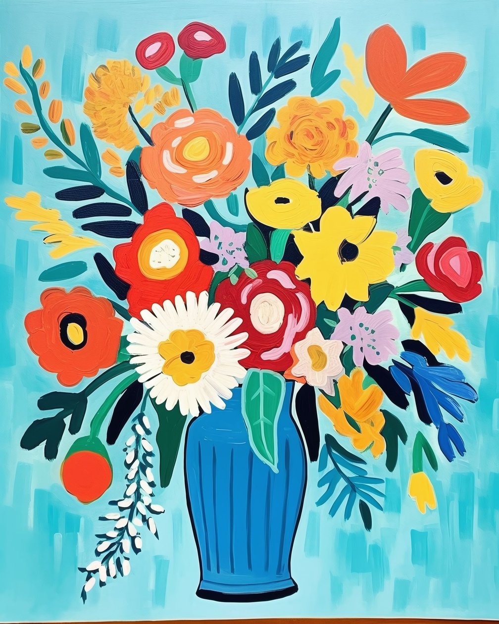 Matisse-inspirasjon blomster i en vase | blomsterkunsttrykk for veggdekor av F. Abderrahim