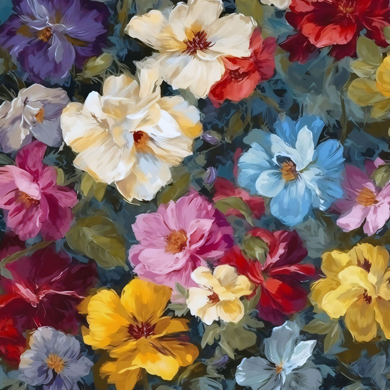 Vakre detaljerte håndmalte impresjonistiske blomster, veggdekor til salgs av F. Abderrahim