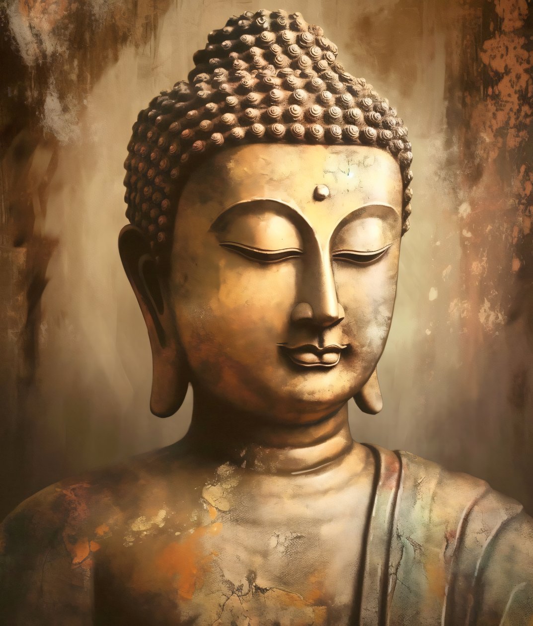 Fotorealistisk Buddha, en figur i meditasjon, lerretstrykk av F. Abderrahim