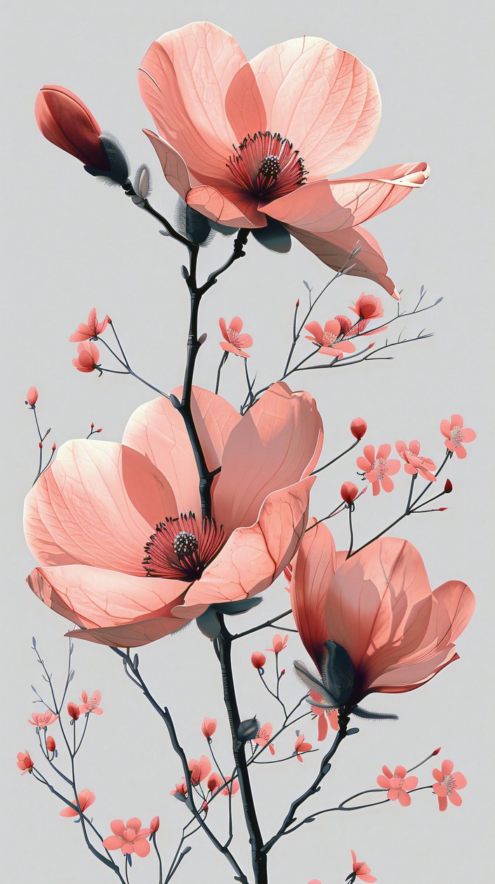 Rosa og grå linjeskisse, minimalistisk blomsterveggdekorasjon | trykk på forespørsel av F. Abderrahim