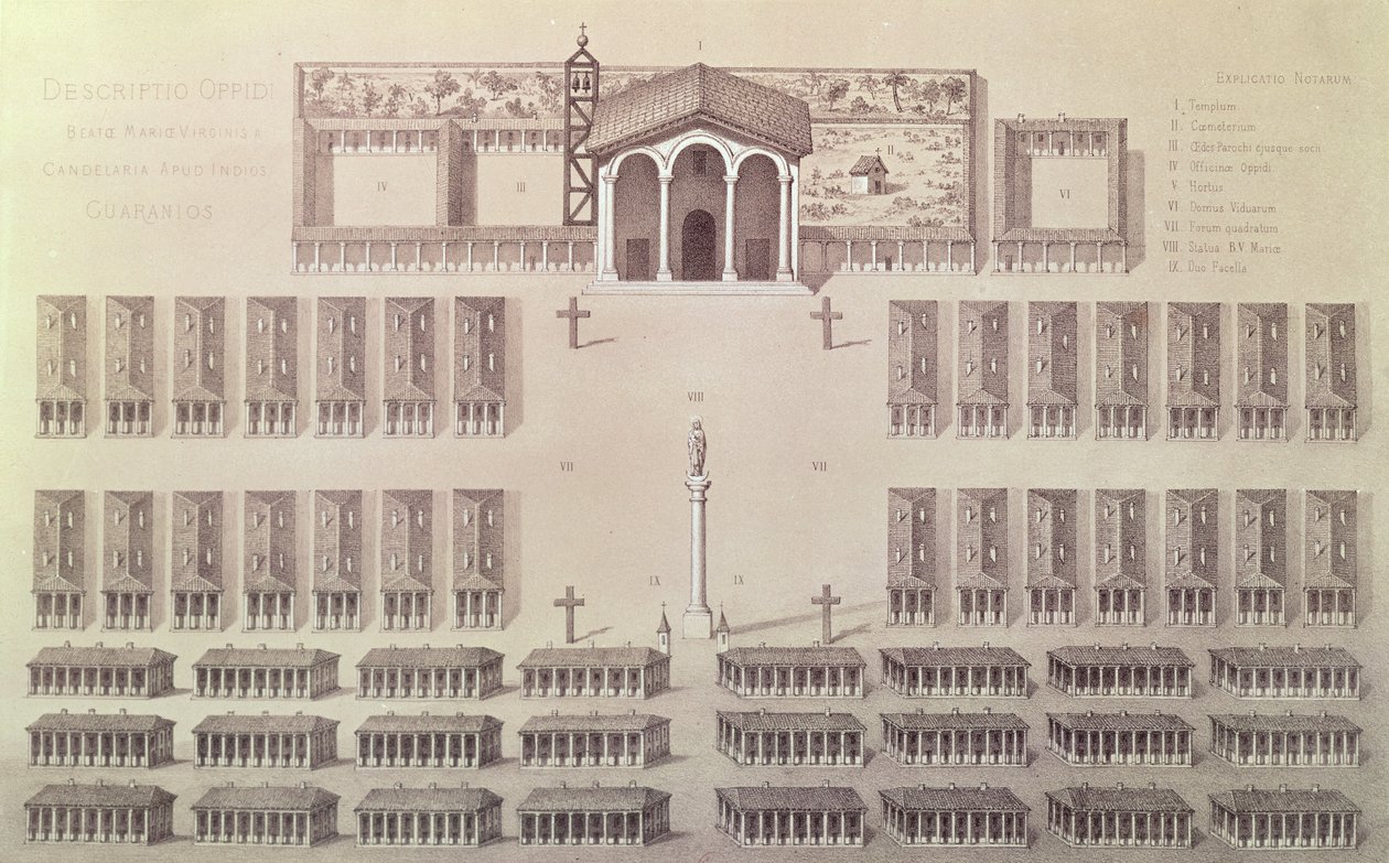 Plan for Candelaria-misjonen i Paraguay, gravert av Frederic Sorrieu (1807-71) av A. Demersay