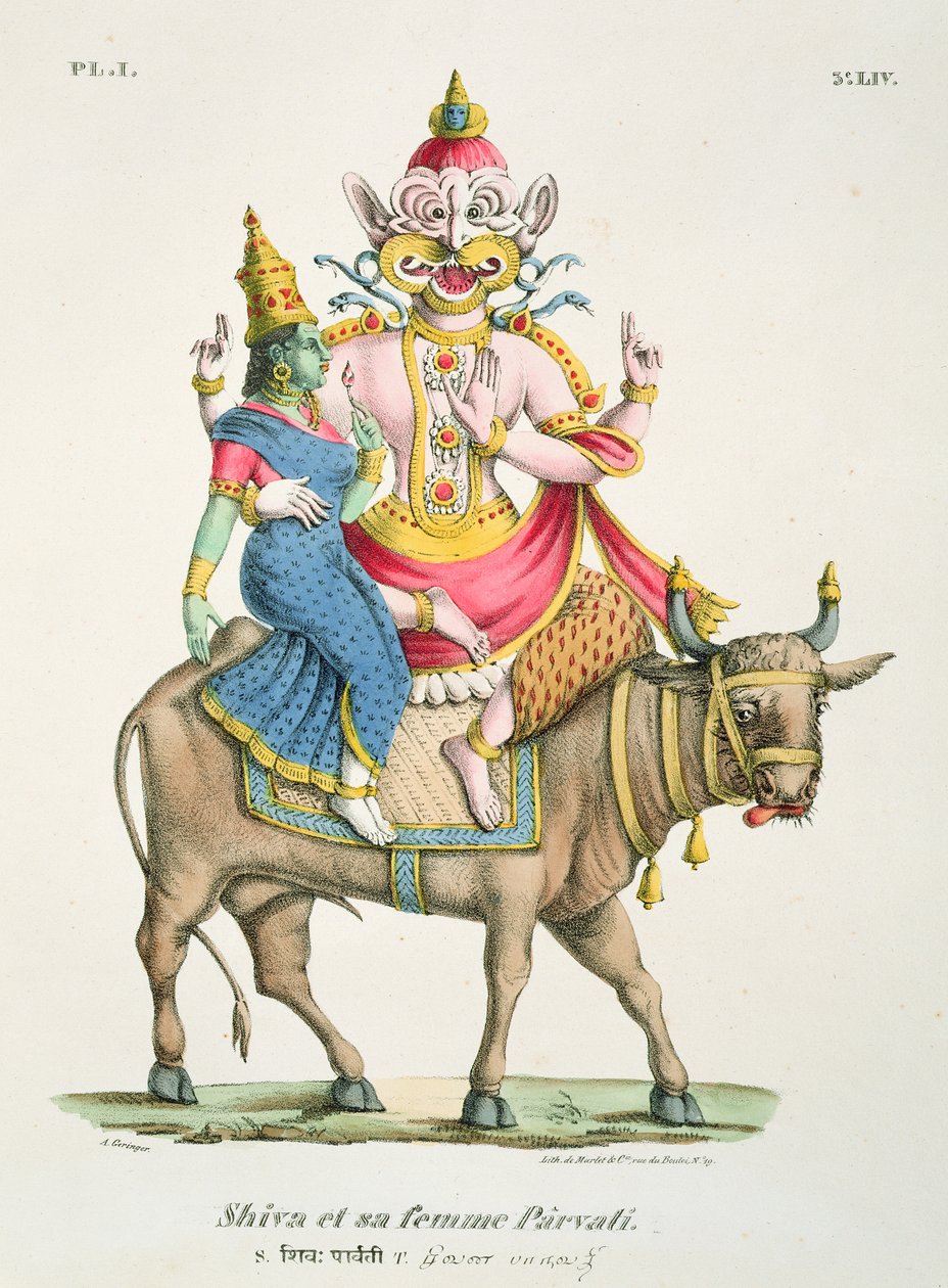 Shiva og Parvati, gravert av de Marlet av A. Geringer