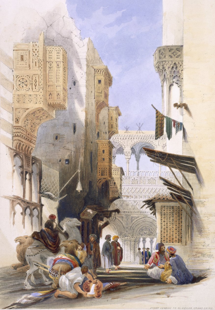 Gate som fører til El Azhar, Grand Cairo, pub. 1846 av A. Margaretta Burr