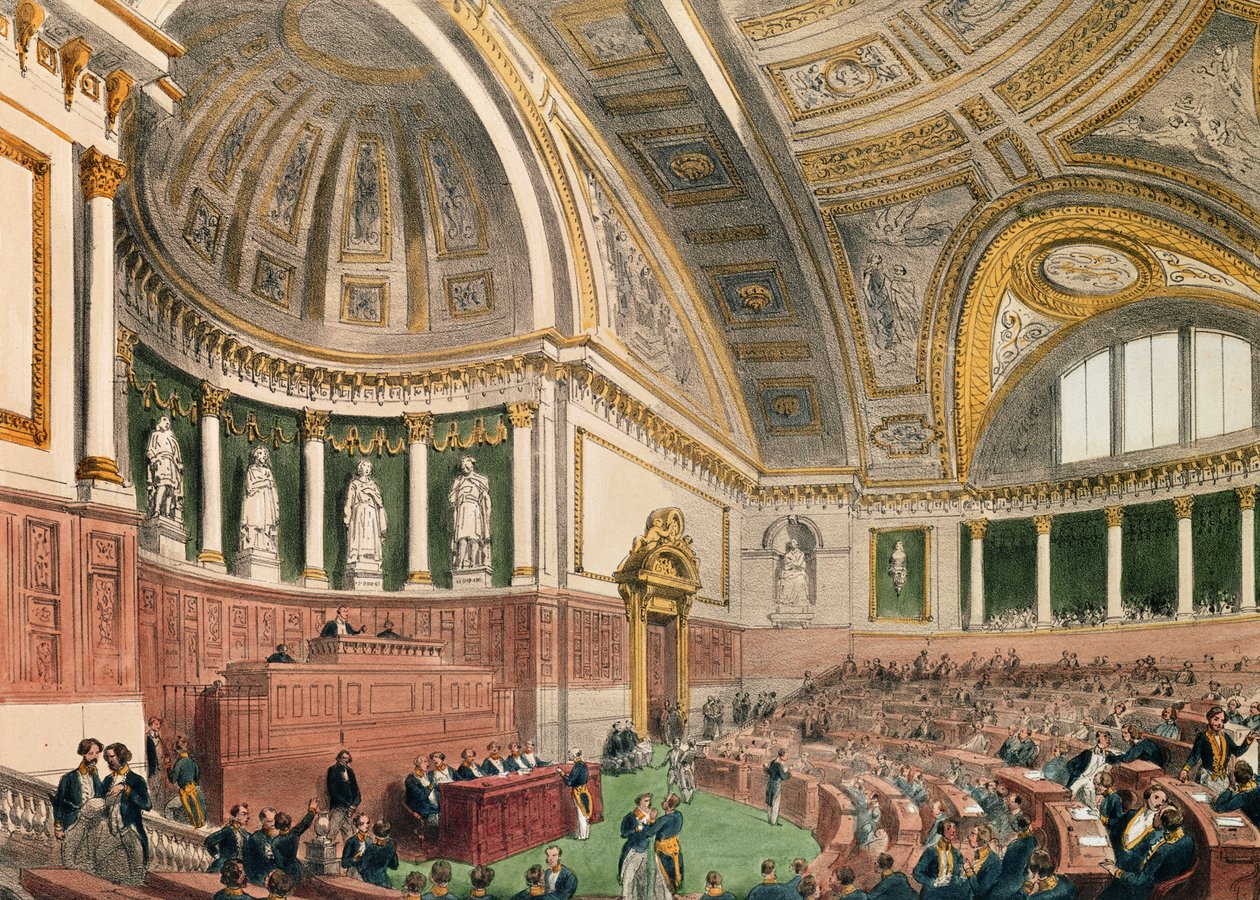 Senatskammeret ved Luxembourg-palasset, Paris farge litho av Abbé Prévost