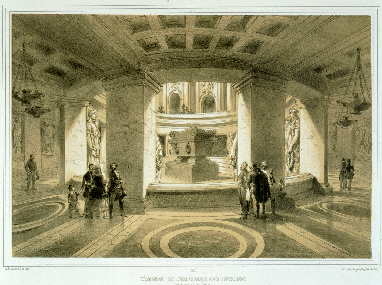 Napoleons grav (1769-1821) i Invalides, fra Paris et ses Environs, utgitt ca. 1850-60-tallet av Abbé Prévost