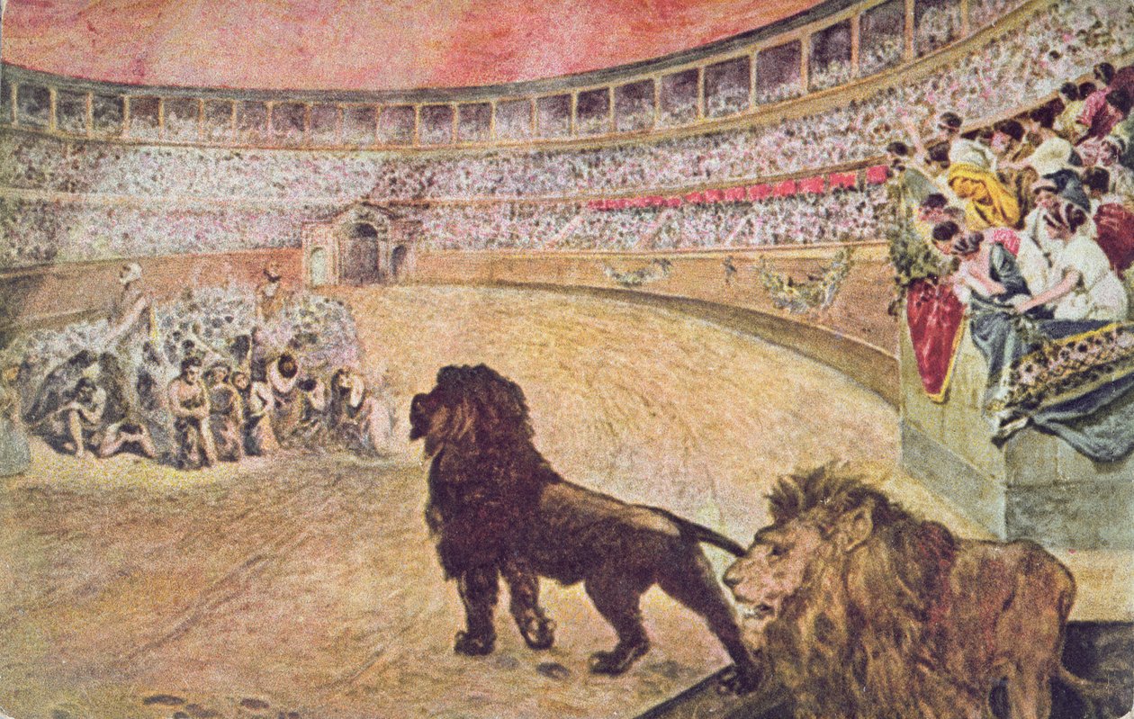 Postkort som viser kristne martyrer på arenaen i Roma, ca. 1910 av A. del Senno