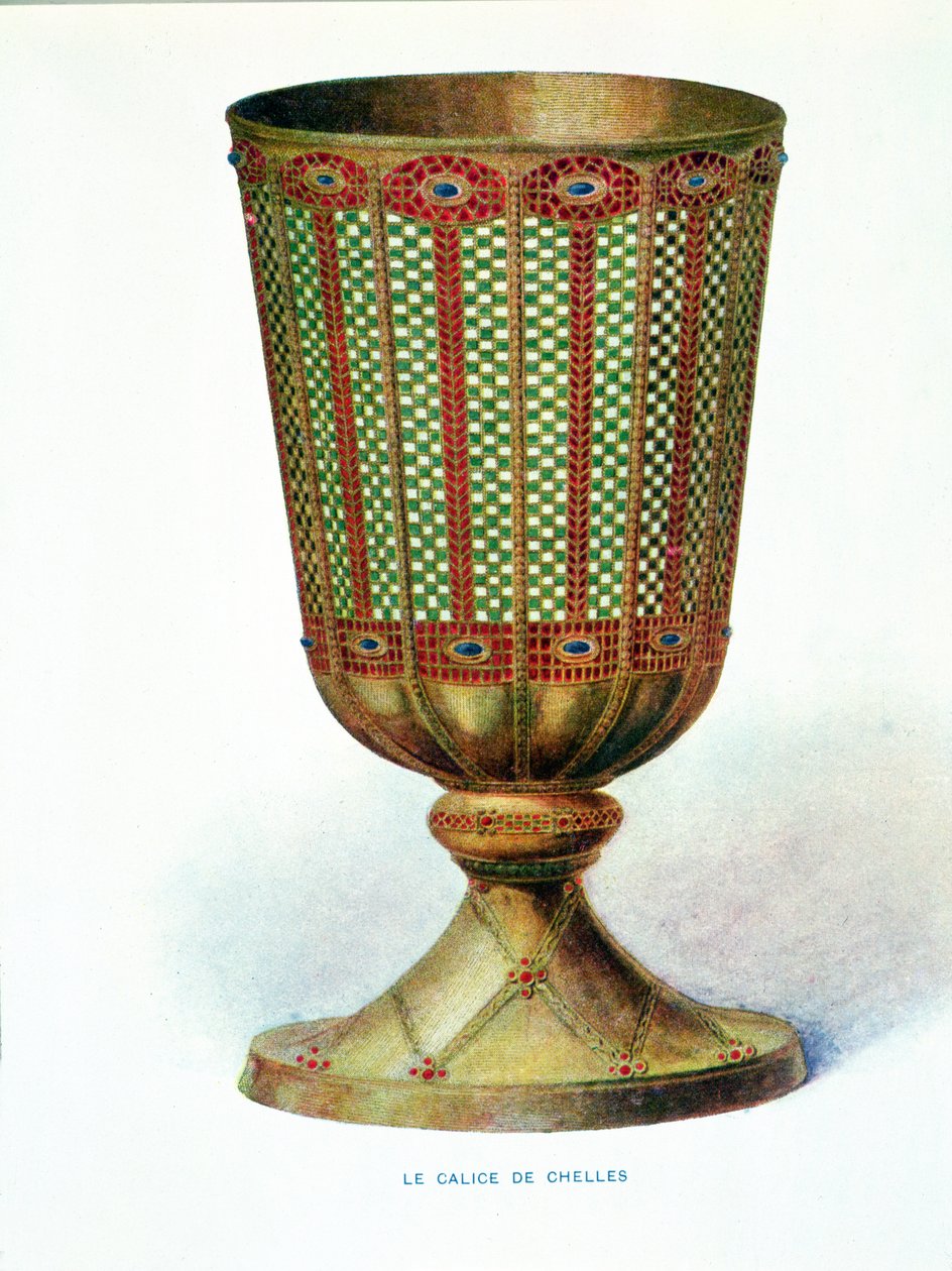 The Chalice of Chelles, illustrasjon fra Dictionnaire darcheologie chretienne et de liturgie av Henri Leclerq og Fernand Cabrol, tidlig på 1900-tallet av A. du Saussay