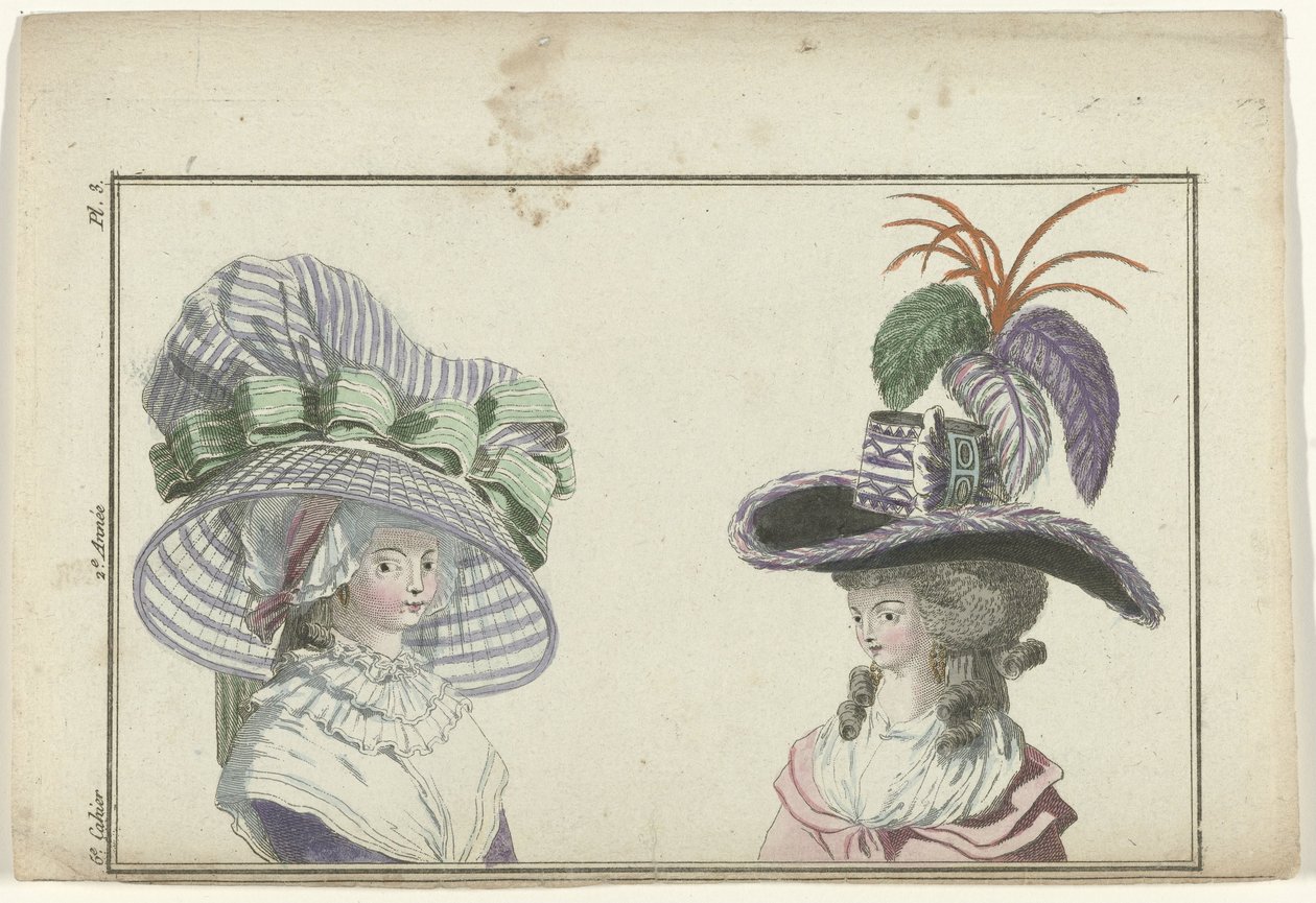 Magazine of New French and English Fashions, 10. januar 1787, 6. notatbok, 2. år, Pl. 3 av A.B. Duhamel