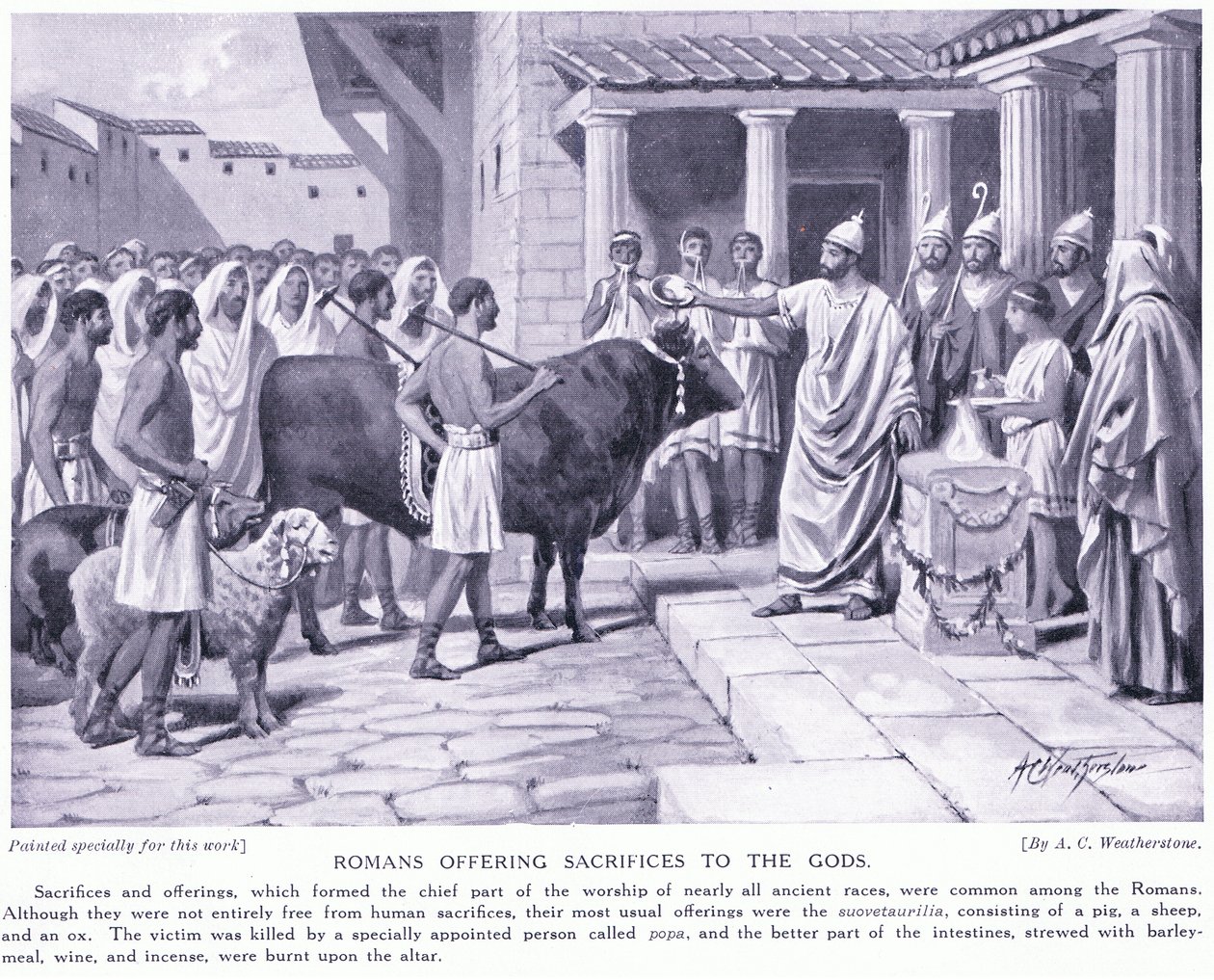 Romerne ofrer gudene av A.C. Weatherstone