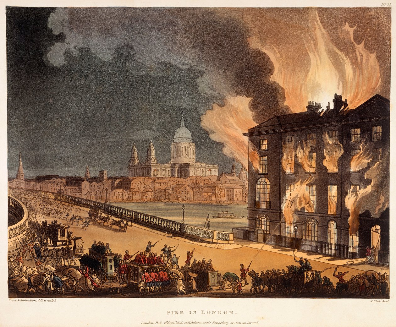 Brann i London av A.C., Rowlandson, Pugin