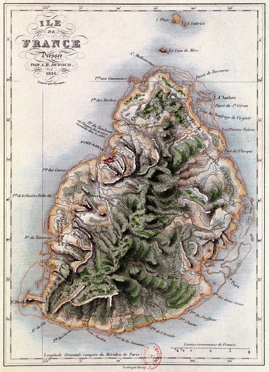Kart over Mauritius, illustrasjon fra 
