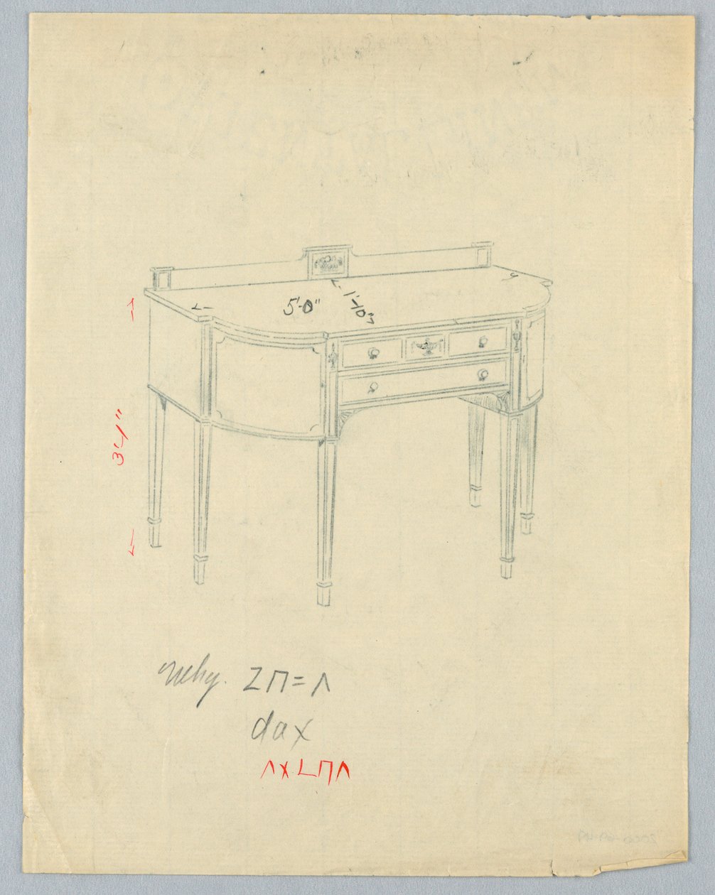 Design for skjenk med neo-klassiske vasemotiver av A.N. Davenport Co.