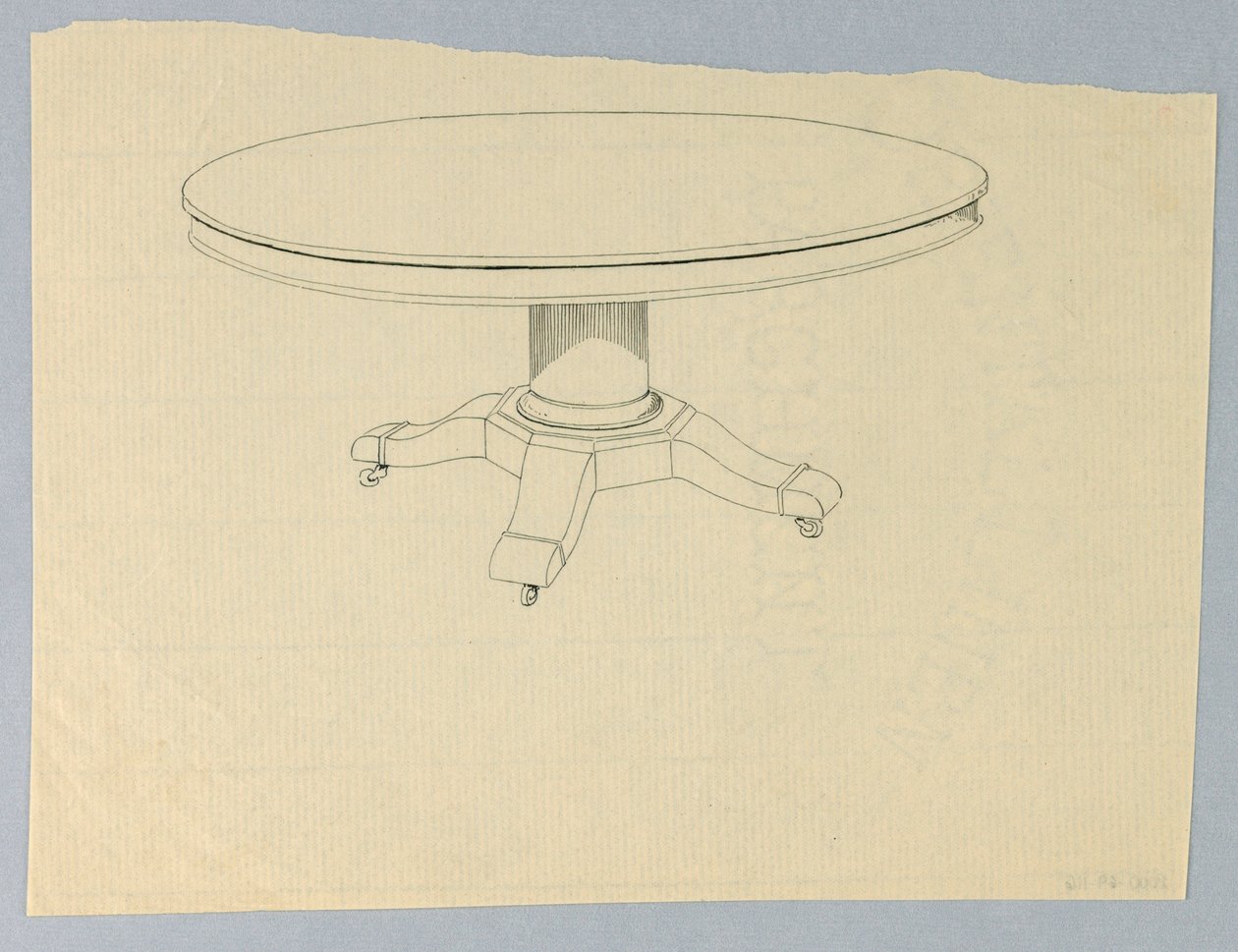 Design for et rundt bord på støpt sokkel av A.N. Davenport Co.