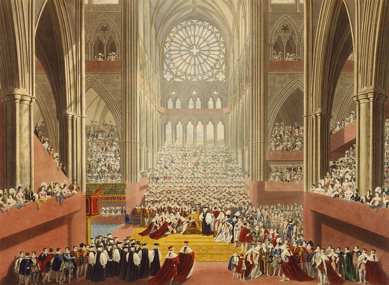 The Ceremony of the Homage, 19. juli 1821, fra et album som feirer kroningen av kong George IV (1762-1830) gravert av William James Bennett (1787-1844) utgitt 1824 av A.W. and Stephanoff Pugin