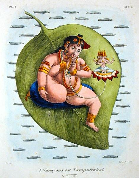 Narayana eller Vatapatrakai gravert av de Marlet (farge litho) av A. (after) Geringer