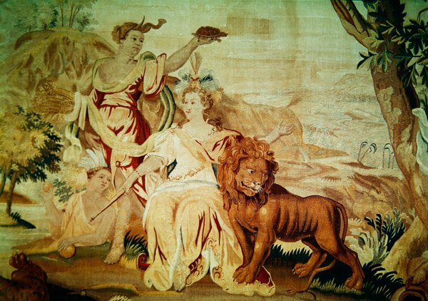 Afrika, fra et billedvev av de fire verdenshjørner, detalj av de sentrale figurene av A. Baertams