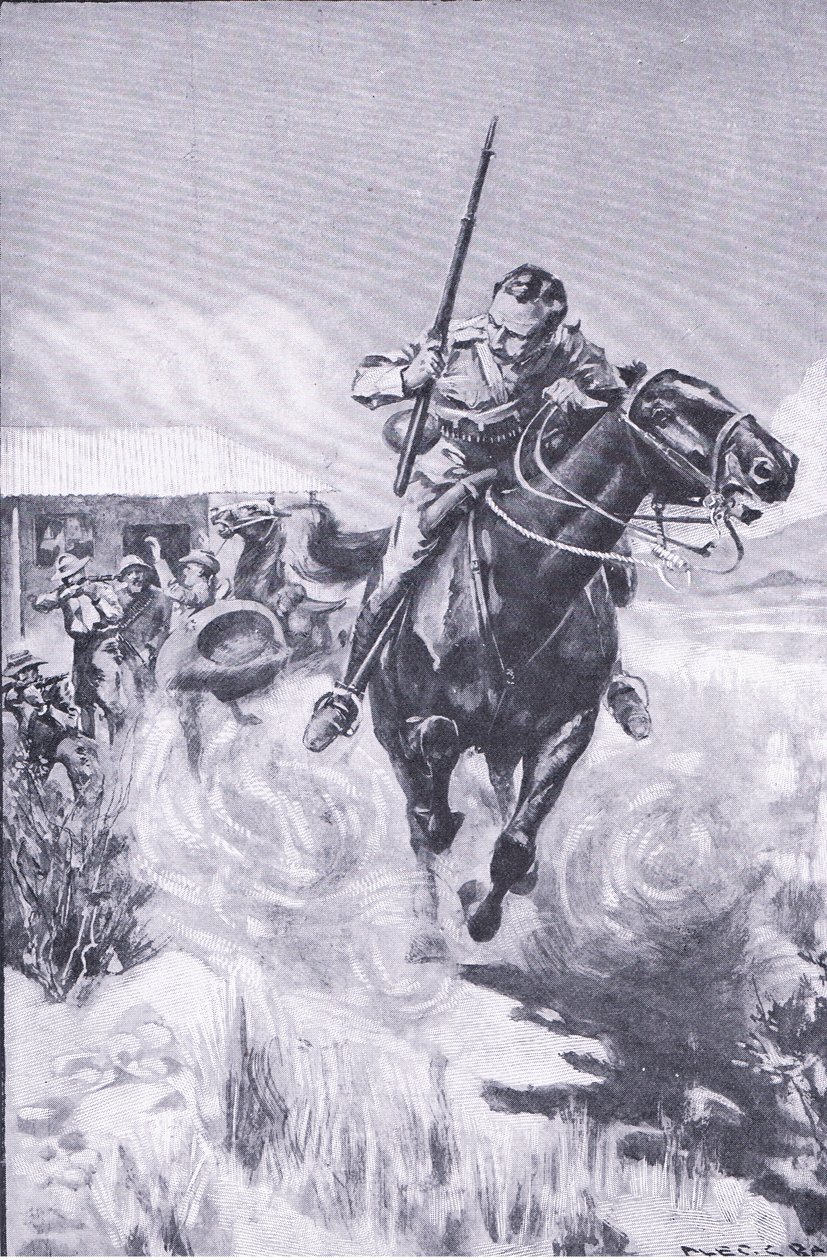 Escape of a scout, fra After Pretoria: The Guerilla War utgitt av Harmsworth Bros Limited av A. C. Ball